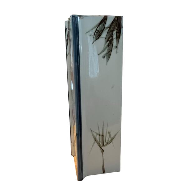 Zen Vase TOYO Japanese Handpainted Bamboo Pattern Ceramic MCM Retro Chic Square - Picture 4 of 11